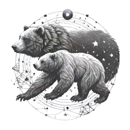An intricate design of a bear constellation intertwined with family symbols tattoo design idea