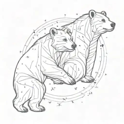 An intricate design of two bears constellation intertwined with family symbols tattoo design idea