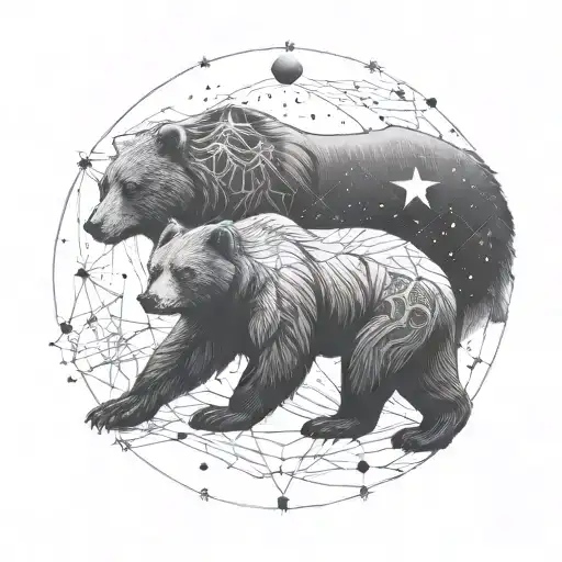 An intricate design of a bear constellation intertwined with family symbols tattoo design idea