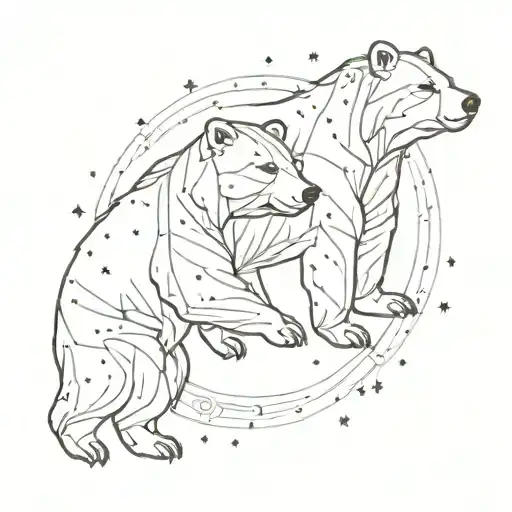 An intricate design of two bears constellation intertwined with family symbols tattoo design idea