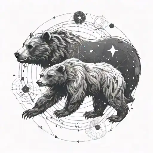 An intricate design of a bear constellation intertwined with family symbols tattoo design idea