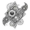 An intricate design of sacred geometry incorporating elements of video game controllers tattoo design idea