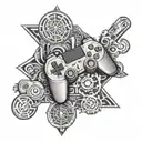An intricate design of sacred geometry incorporating elements of video game controllers tattoo design idea