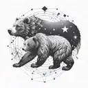 An intricate design of a bear constellation intertwined with family symbols tattoo design idea