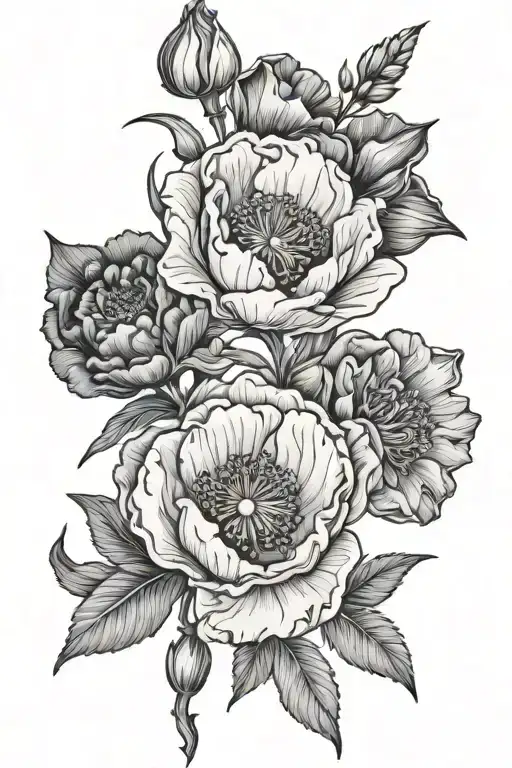 poppy flower, gladiolus flower, carnation flower, snowdrop flower tattoo design idea