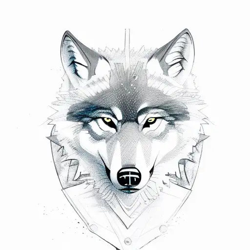 A sketch-style illustration of a wolf riding a Harley-Davidson motorcycle tattoo design idea