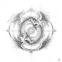 Dragon and phoenix woth a dream catcher yin yang in the middle tattoo design idea