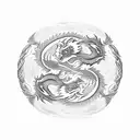 Dragon and phoenix woth a dream catcher yin yang in the middle tattoo design idea