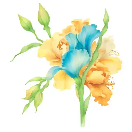 irises and peonies with flowers tattoo design idea