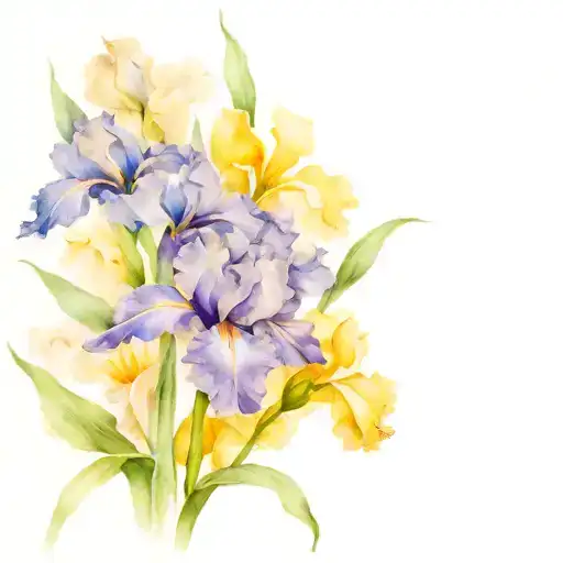 irises and peonies under the plaster tattoo design idea
