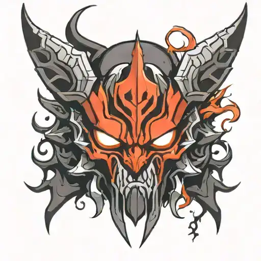 Face and Mask: Mask: Draw a mask in the style of Shadow Fiend from Dota 2. It should be black with sharp edges and angular tattoo design idea