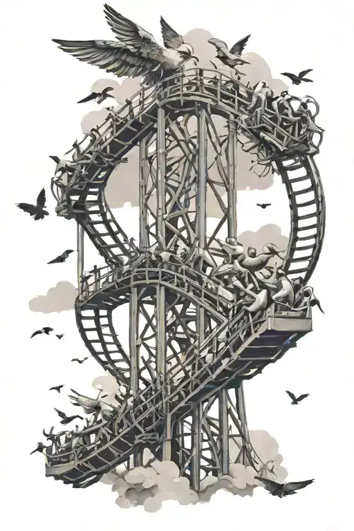 a roller coaster with birds flying   tattoo design idea