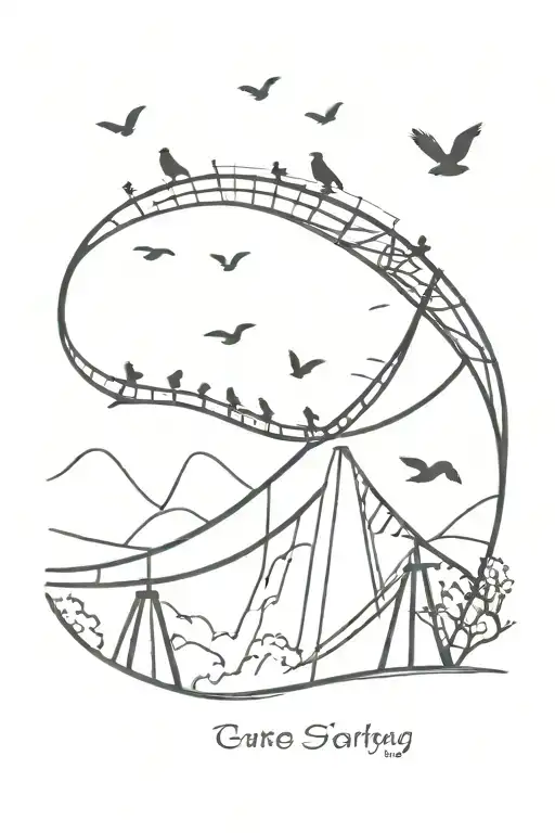 a roller coaster with birds flying small tattoo design idea