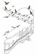 a roller coaster with birds flying small tattoo design idea