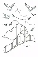 a roller coaster with birds flying small tattoo design idea