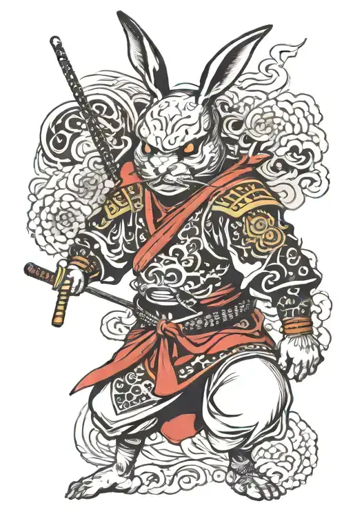 Japanese samurai rabbit with devil mask tattoo design idea