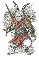 Japanese samurai rabbit with devil mask tattoo design idea