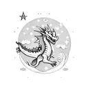 A mystical dragon flying over a starry night sky tattoo design idea