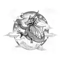 A mystical dragon flying over a starry night sky tattoo design idea