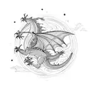 A mystical dragon flying over a starry night sky tattoo design idea