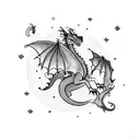 A mystical dragon flying over a starry night sky tattoo design idea