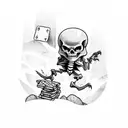 An adventurous skeleton climbing a mountain peak with a deck of cards in its hand tattoo design idea