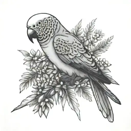parakeet and mimosa tattoo design idea