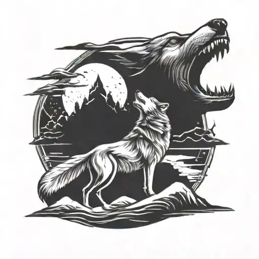 wolf howling at the moon tattoo design idea