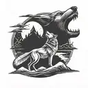 wolf howling at the moon tattoo design idea