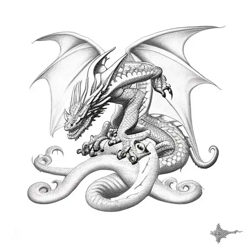 Dragon guarding a baby angel tattoo design idea
