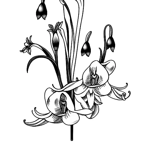 snowdrop and gladiolus flower tattoo design idea