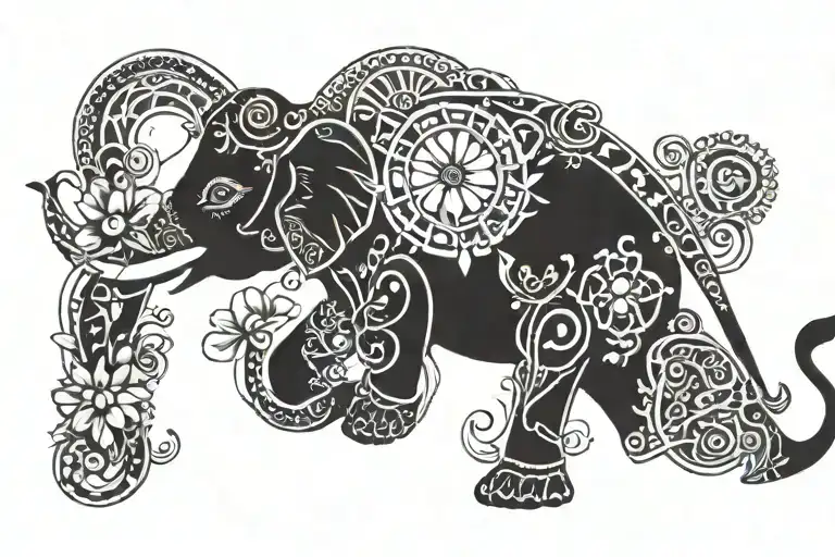 include the elements of the clover, the elephant, the horseshoe, the hand of Fatima and the number 7 tattoo design idea