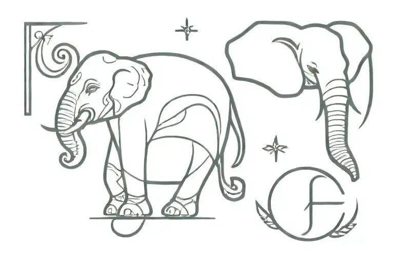 include the elements of the clover, the elephant, the horseshoe, the hand of Fatima and the number 7 tattoo design idea