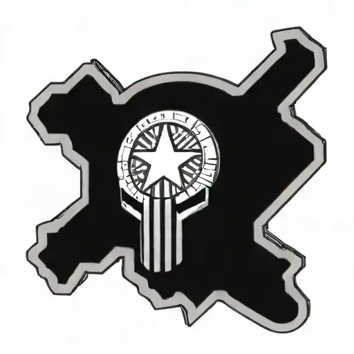 A futuristic fusion design incorporating elements of Mjolnir, Captain America Shield, and Iron Man Mask tattoo design idea