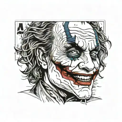 Heath Ledger Joker face morphing into a Joker card tattoo design idea