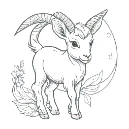 baby goat with fairy wings tattoo design idea