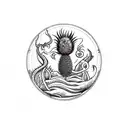 Scotland passport stamp with a thistle and the loch Ness monster tattoo design idea