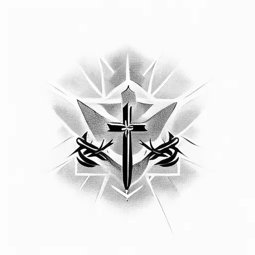 Christian Cross with crown of thorns around it tattoo design idea