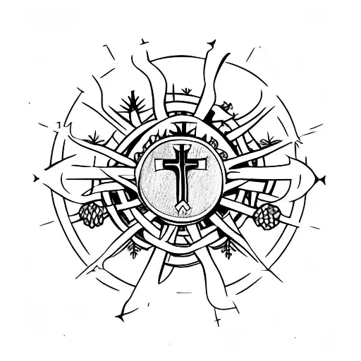 Christian Cross with crown of thorns around it tattoo design idea