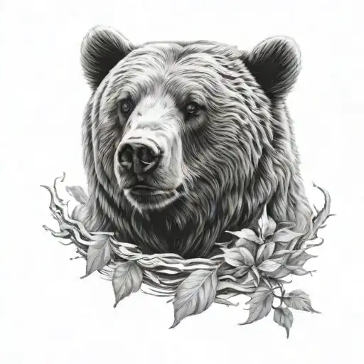 calm bear head tattoo design idea