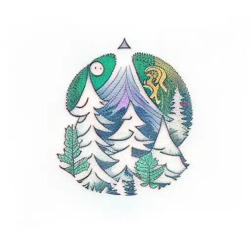A mystical forest with hidden creatures tattoo design idea