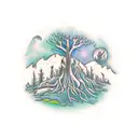 A mystical forest with hidden creatures tattoo design idea