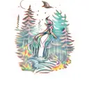 A mystical forest with hidden creatures tattoo design idea