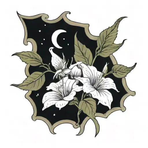 Moonflower and moon surrounding the moonflowers tattoo design idea