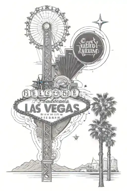 A Las Vegas themed tattoo with elements of California and the Hollywood sign tattoo design idea