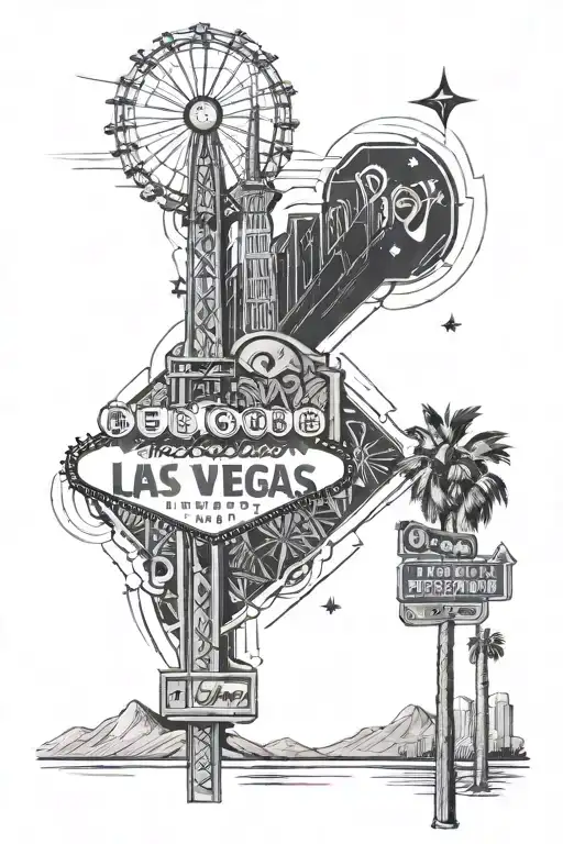 A Las Vegas themed tattoo with elements of California and the Hollywood sign tattoo design idea