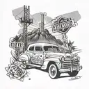 A wedding themed tattoo featuring the Hollywood sign and a lowrider car tattoo design idea