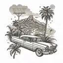 A wedding themed tattoo featuring the Hollywood sign and a lowrider car tattoo design idea
