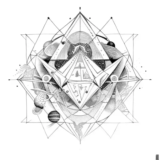 planets with pyramids tattoo design idea