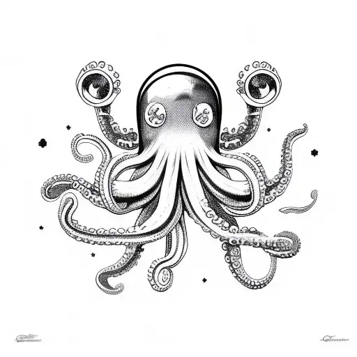 octopus in space with astronaut helmet on tattoo design idea